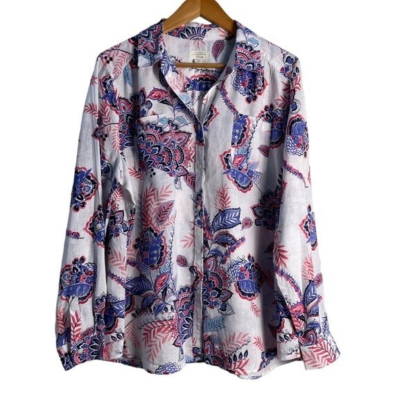 Charter Club 100% Linen Floral Print‎ Button Down Shirt Size XL - Picture 1 of 11